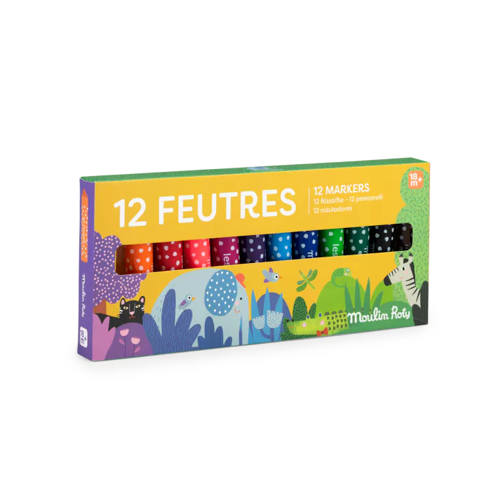 12 gros feutres pointes coniques Les Toupitis - Moulin Roty