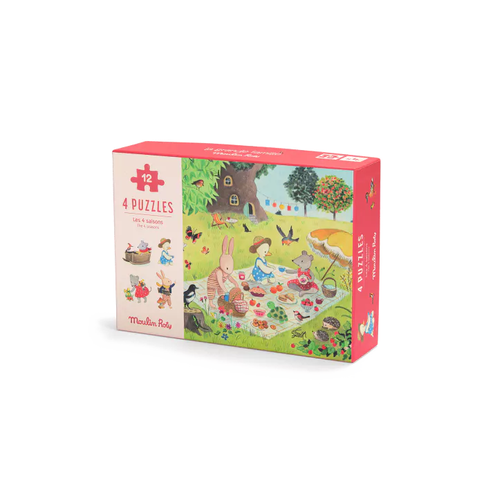 4 mini puzzles des saisons 12 pièces La grande famille - Moulin Roty