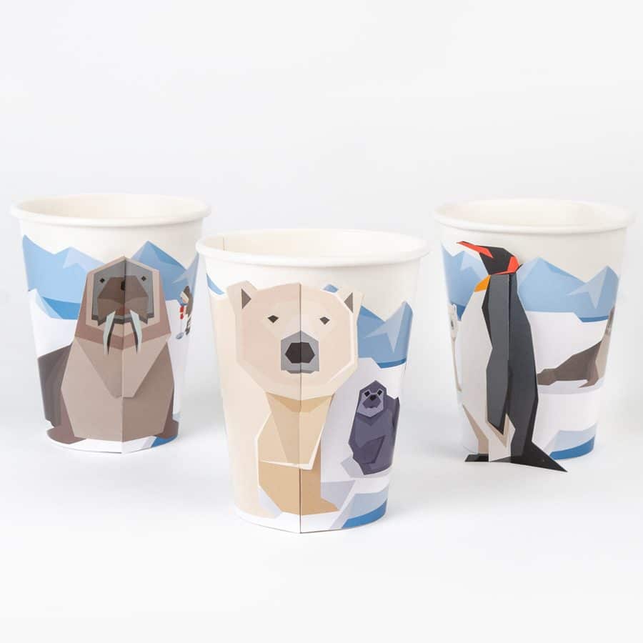 6 gobelets en carton et papier Animaux polaires – Annikids