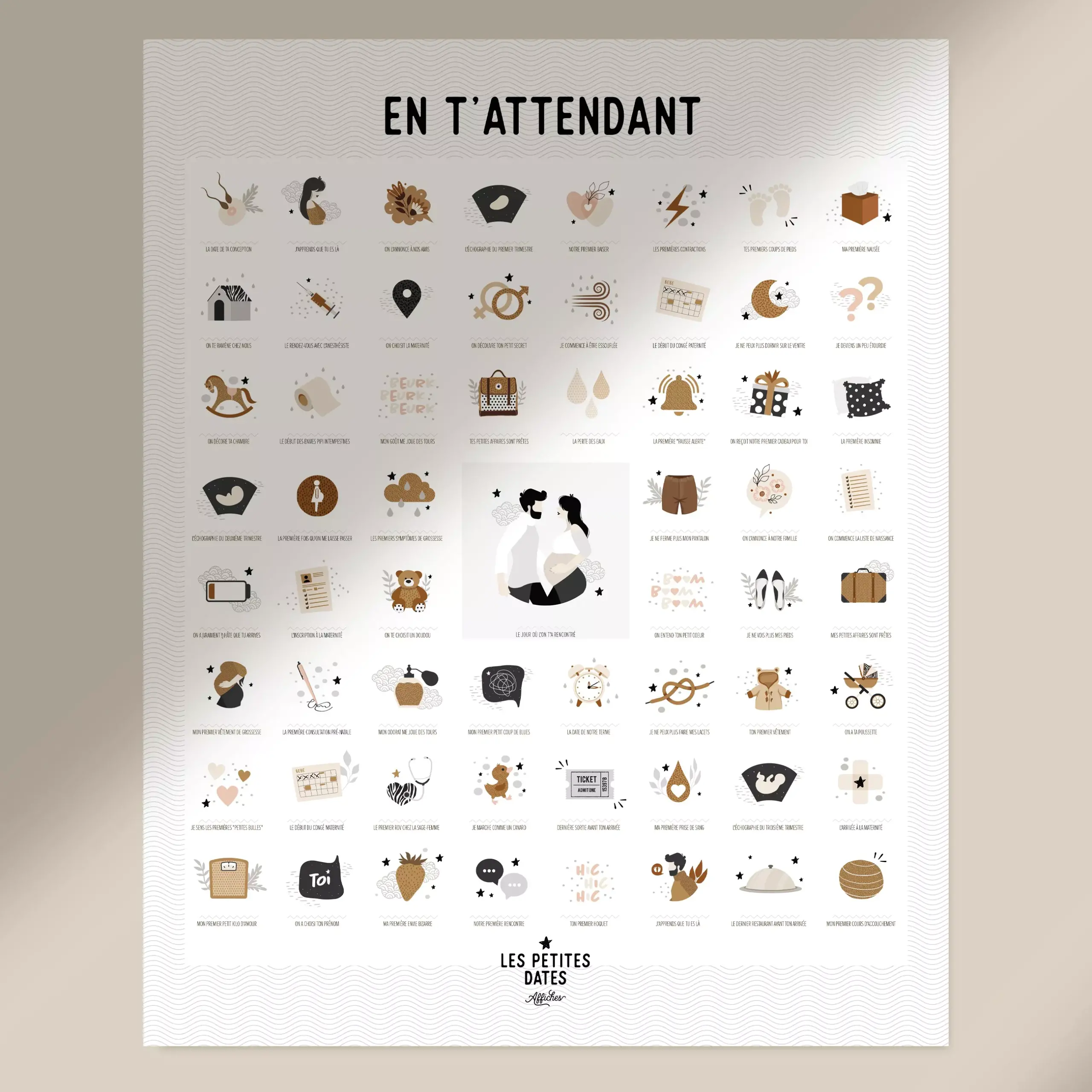 Affiche "En t'attendant" à tamponner - Les Petites Dates