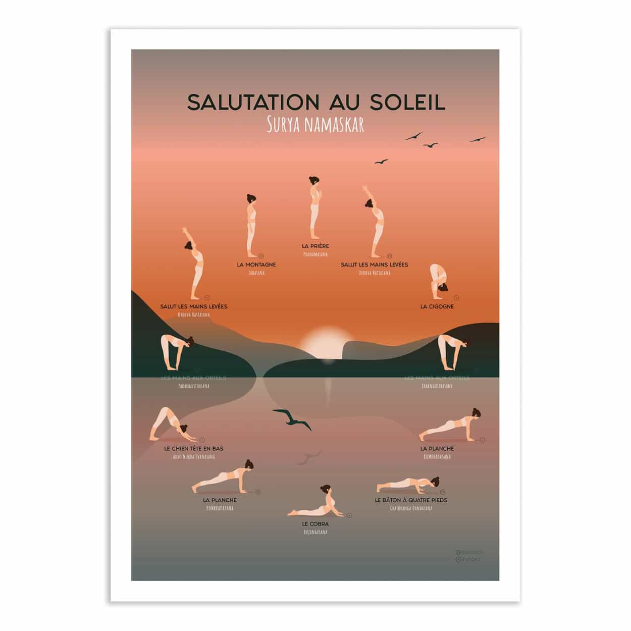 Art-Poster 30 x 40 Yoga Salutation au soleil Frog Posters - Wall Editions