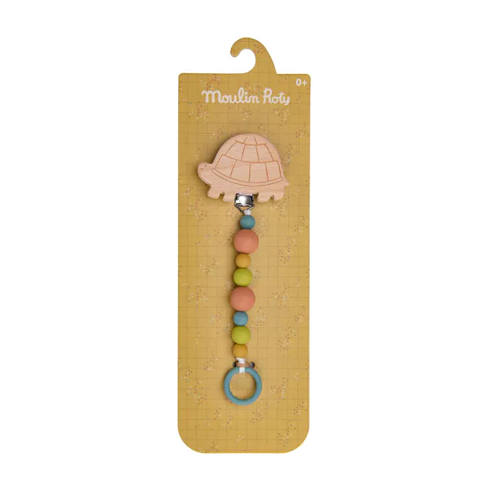 Attache-tétine tortue bois et silicone Trois petits lapins- Moulin Roty