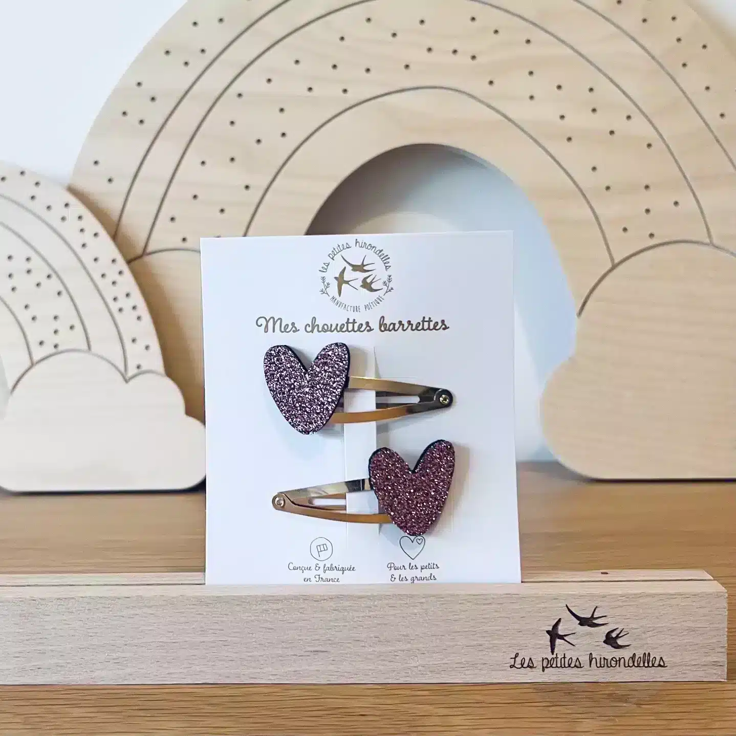 Barrettes double Cœurs Rose - Les Petites Hirondelles