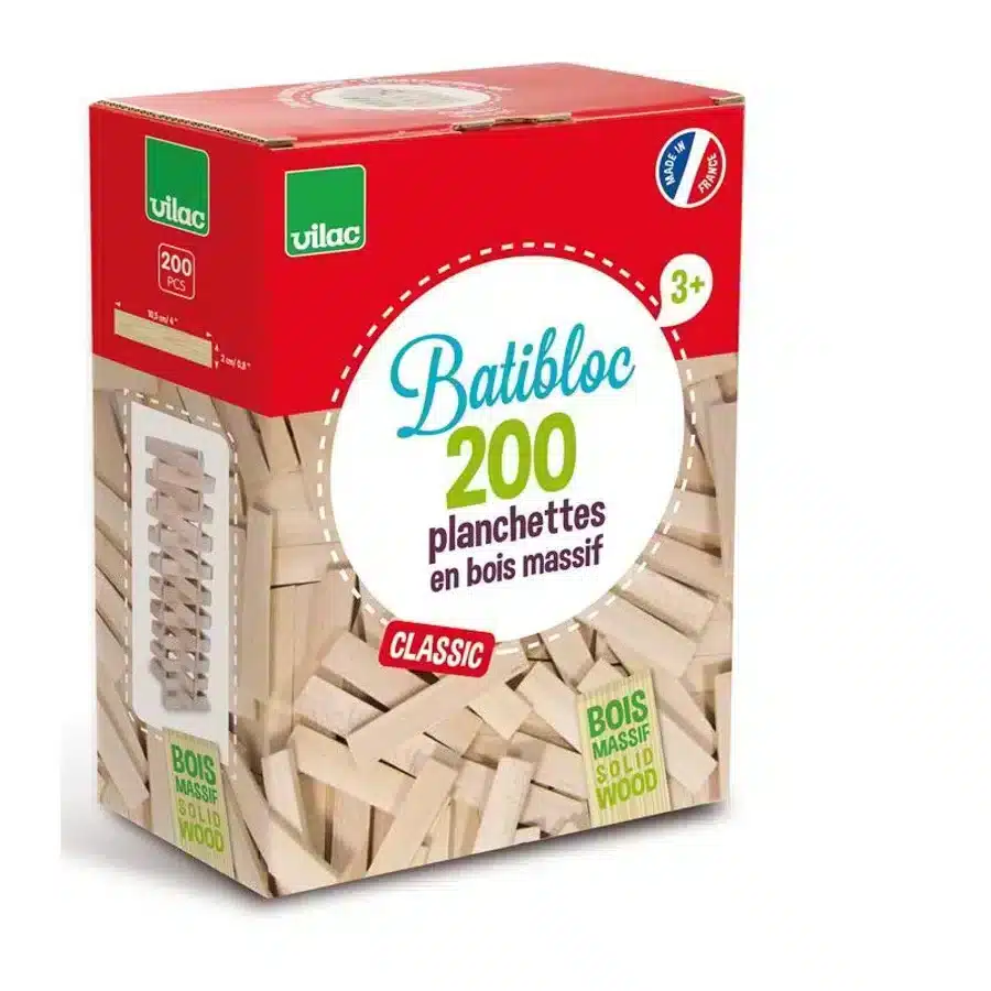 Batibloc classic 200 planchettes en bois massif - Vilac