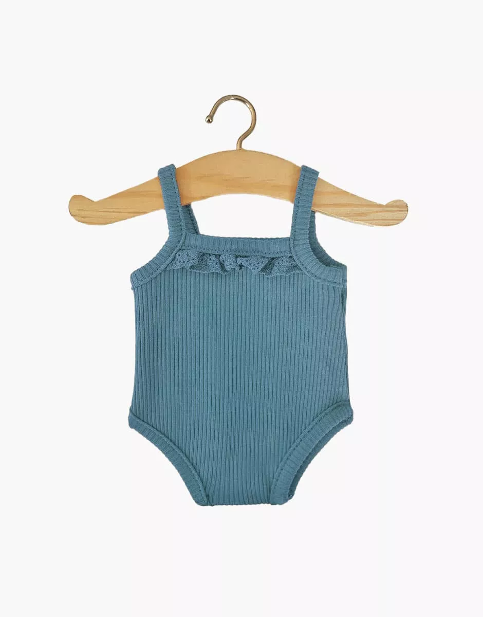 Body à bretelles en maille côtelée paon et sa dentelle pour poupées Gordis- Minikane