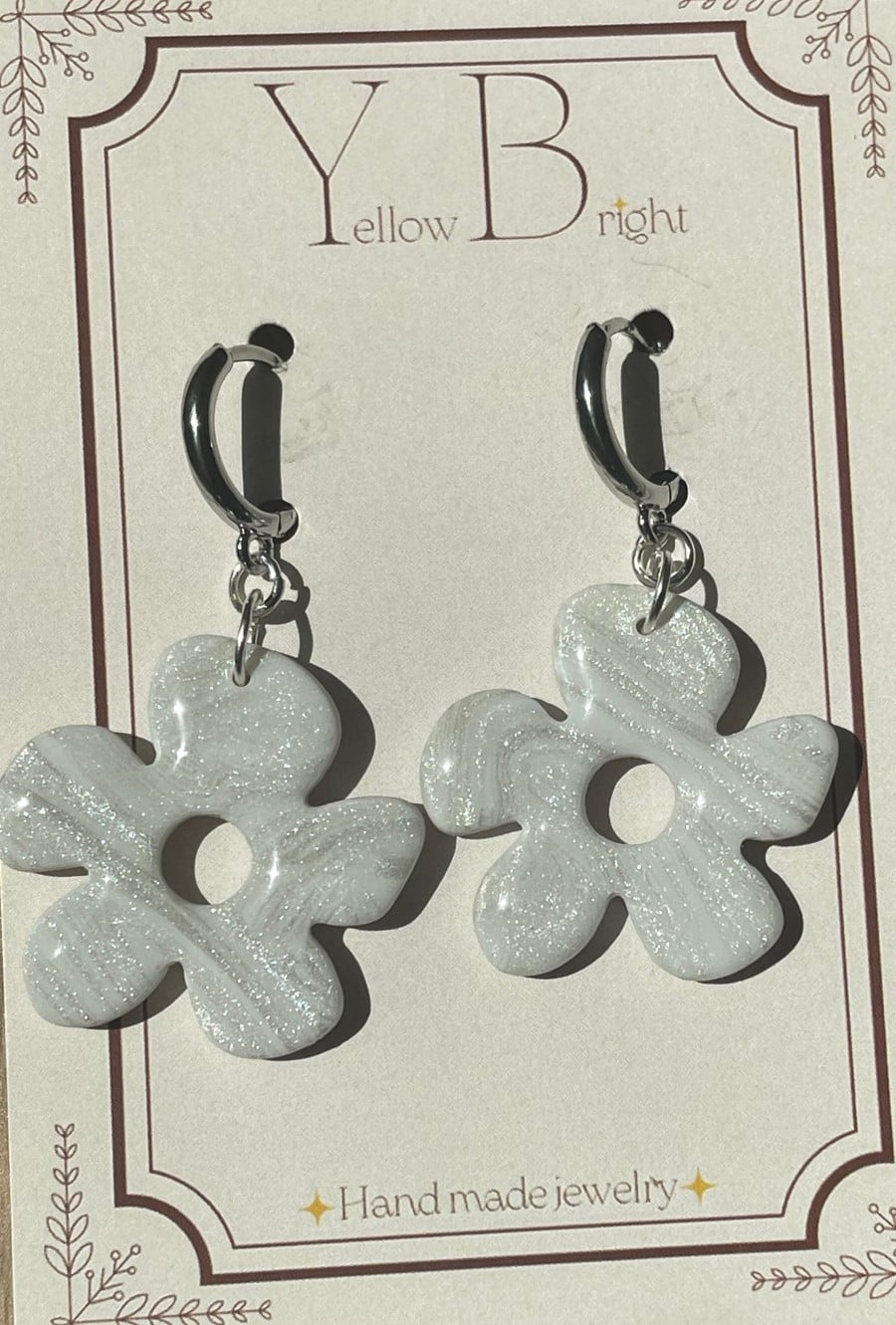 Boucles d'oreilles Fleur blanche Taille adulte - Yellow Bright