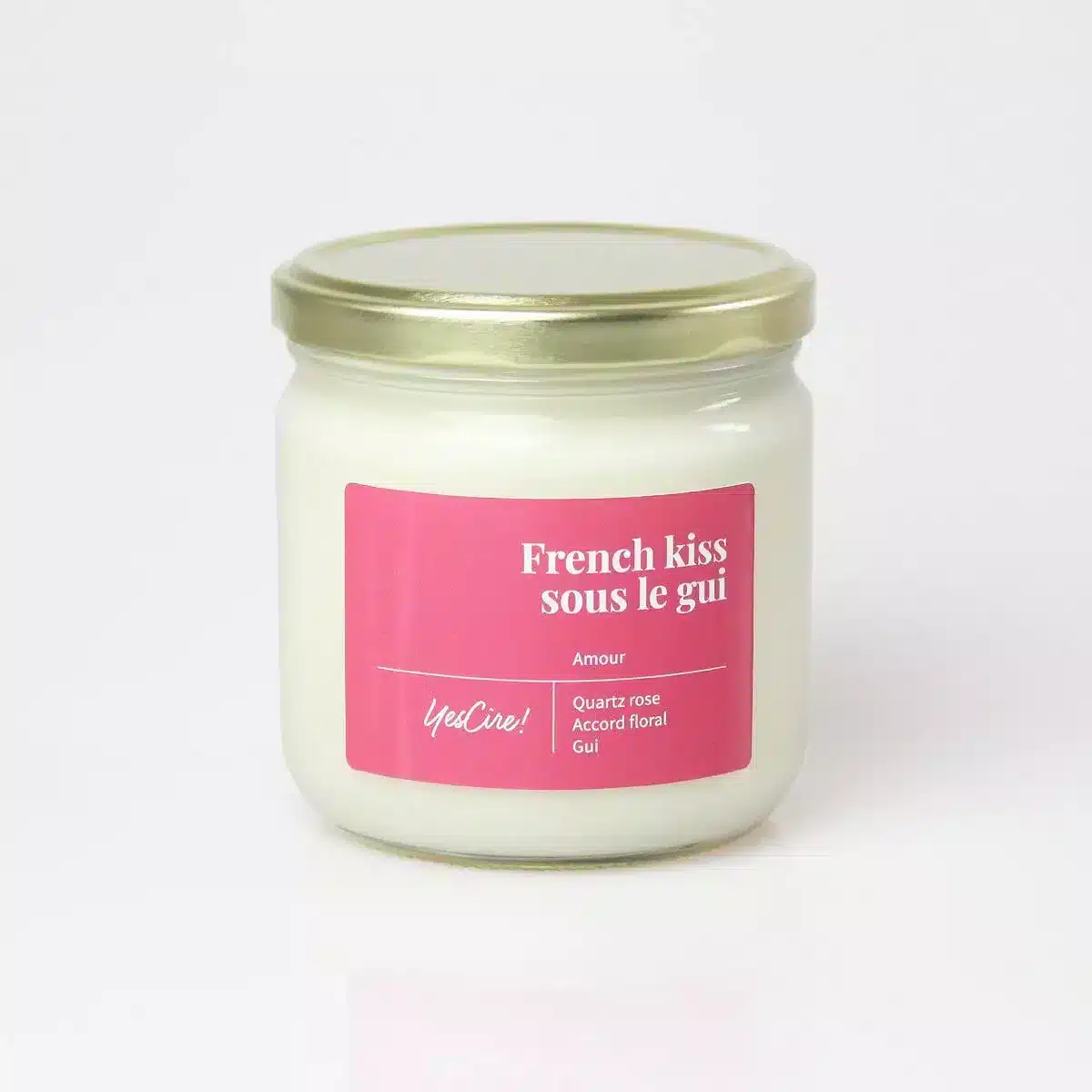 Bougie French kiss sous le gui aux huiles essentielles et pierre lithothérapie - YesCire