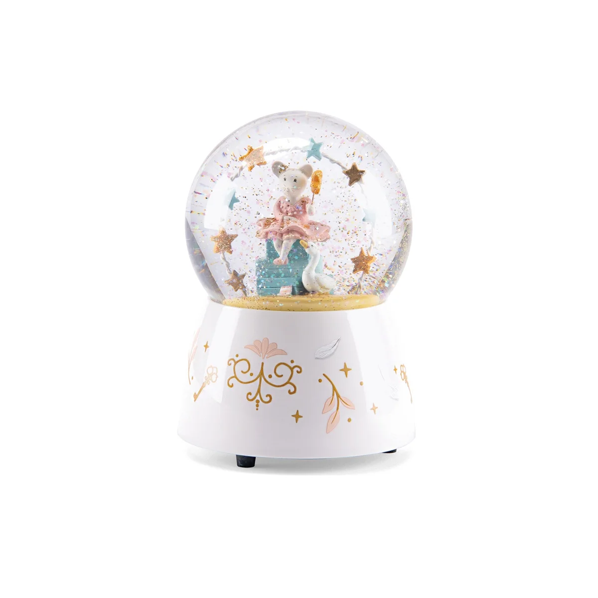 Boule à neige musicale blanche La petite école de danse avec danseuse souris rose et canard blanc