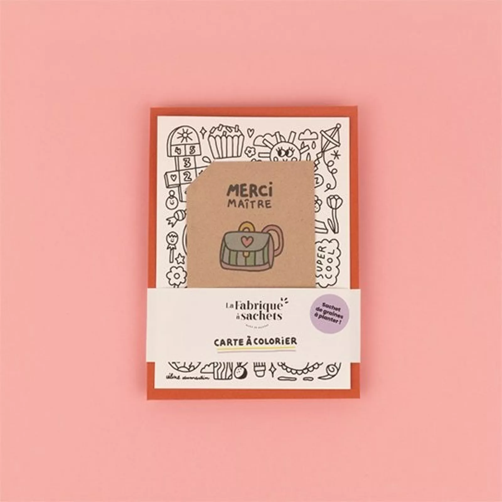 Carte à colorier et sachet de graines à semer Merci Maitre - La Fabrique à Sachets