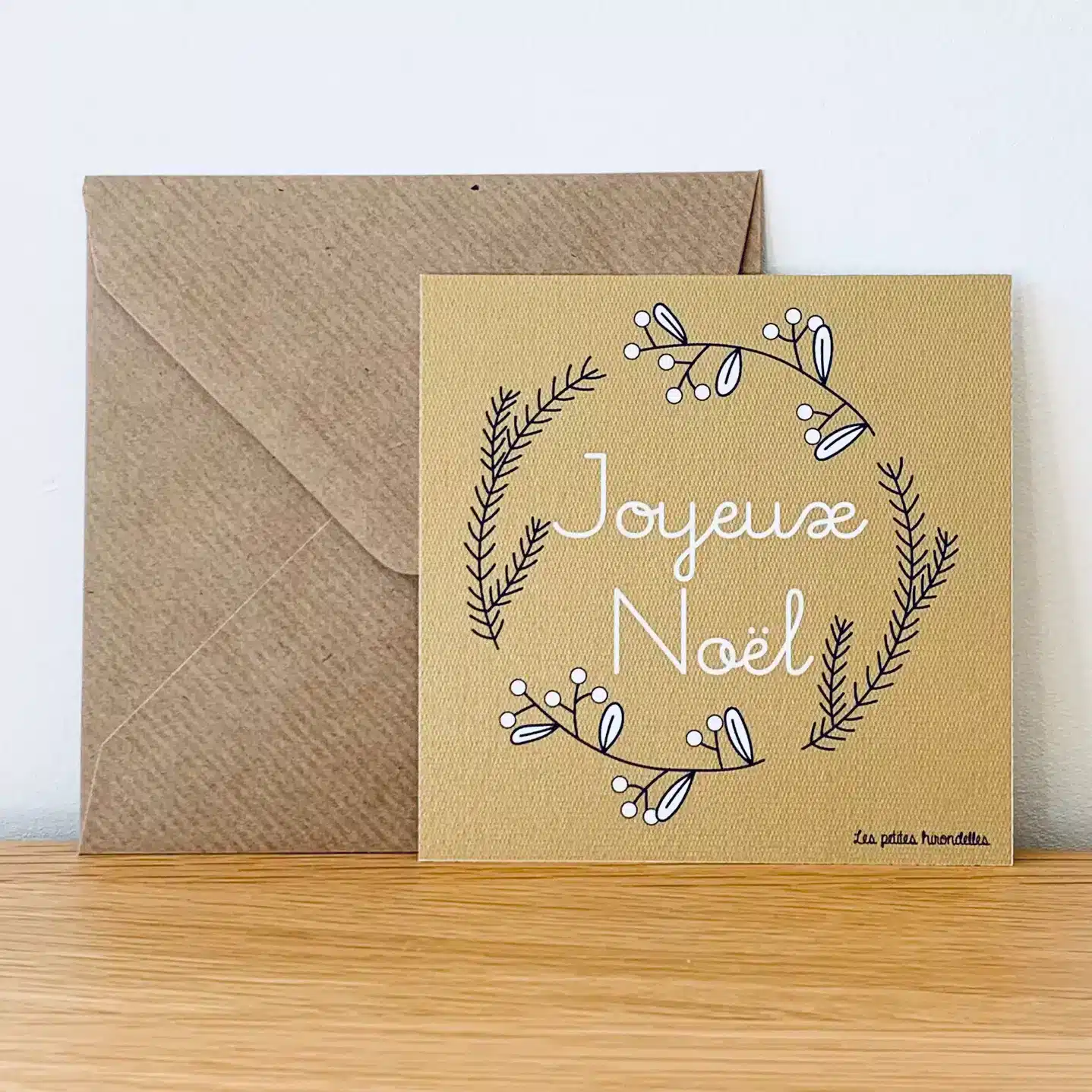 Carte avec enveloppe Joyeux Noël Doré - Les Petites Hirondelles