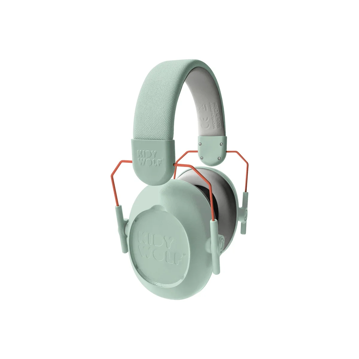 Casque anti-bruit vert menthe Kidynoise avec arceau rembourré et fils orange