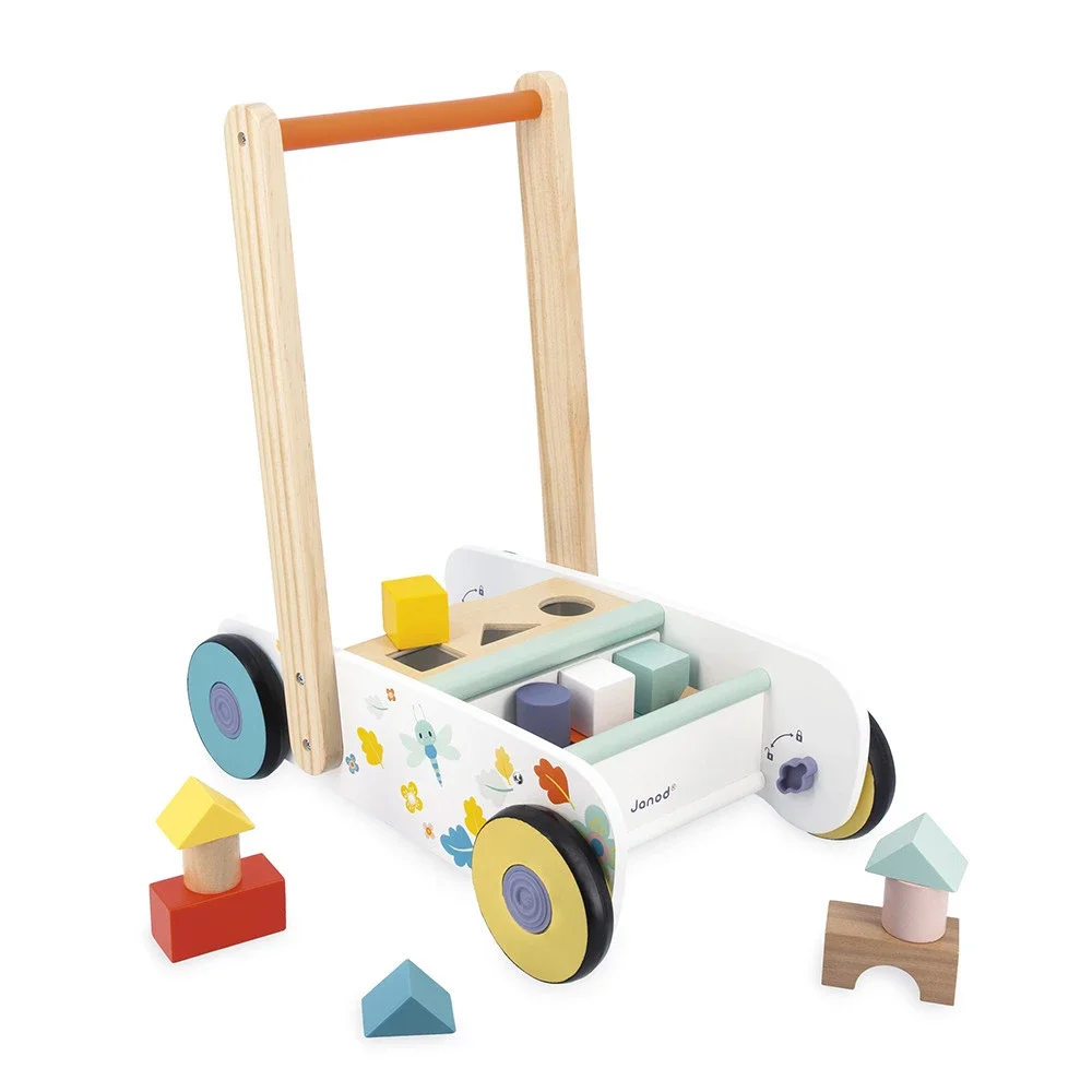 Chariot de marche cubes en bois pure - Janod