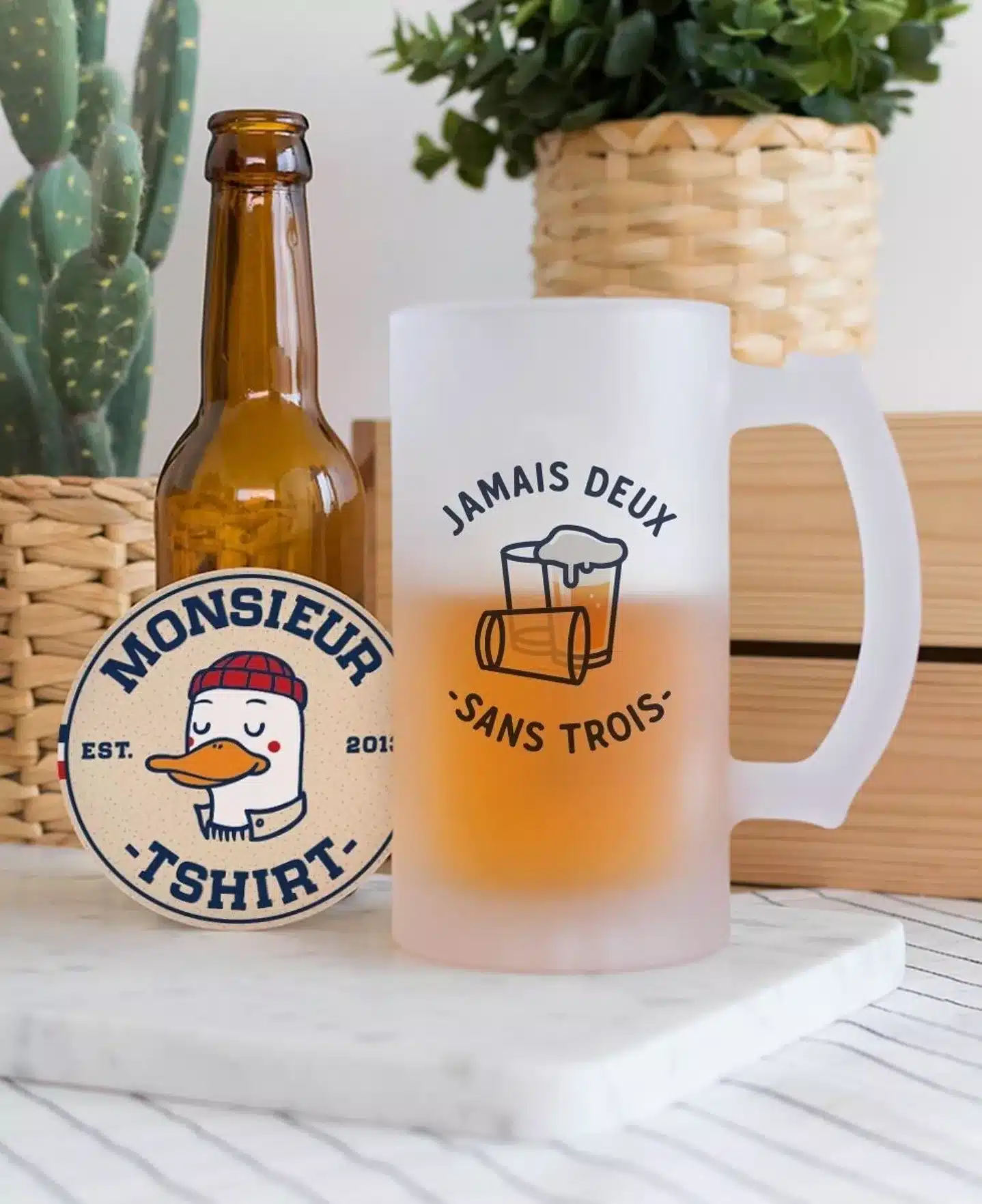 Chope de bière Jamais deux sans trois - Monsieur TSHIRT