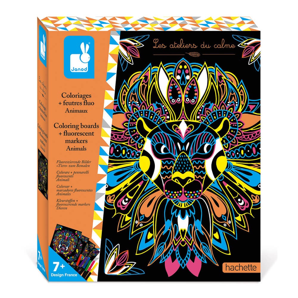 Coffret créatif Coloriages aux feutres fluo Animaux - Janod