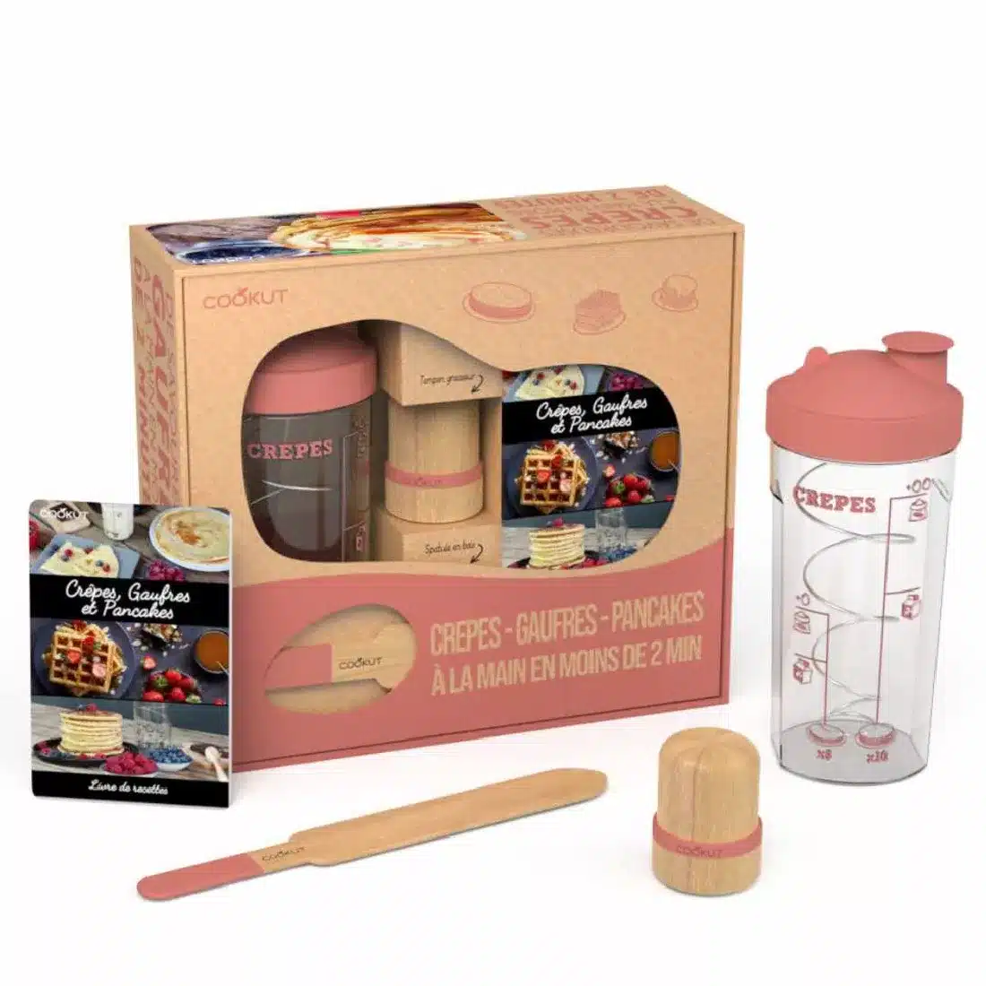 Coffret shaker à crêpes, pancakes et gaufres Rose - Cookut