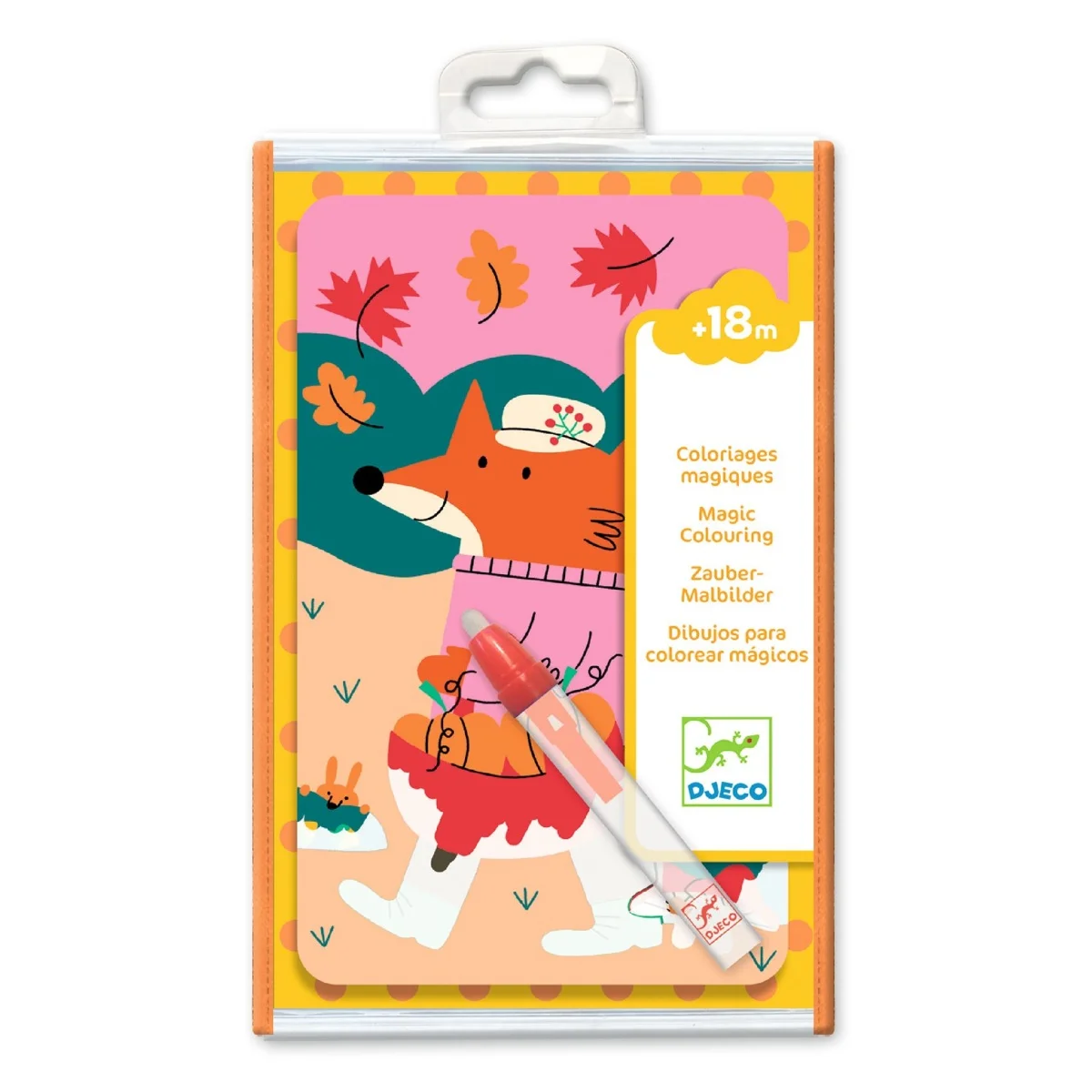 Carnet de coloriage magique Djeco avec renard orange et stylo rose