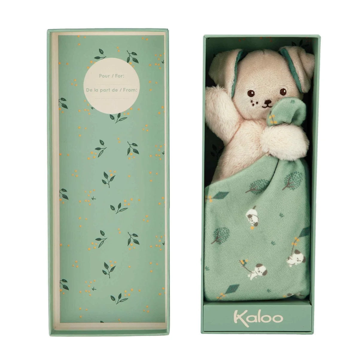 Doudou chien Carré douceur Vert - Kaloo