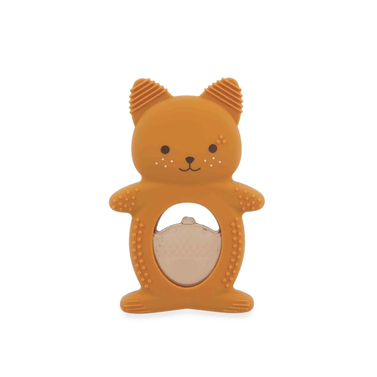 Duo dentition réfrigérant écureuil orange avec miroir ovale Kaloo en silicone.