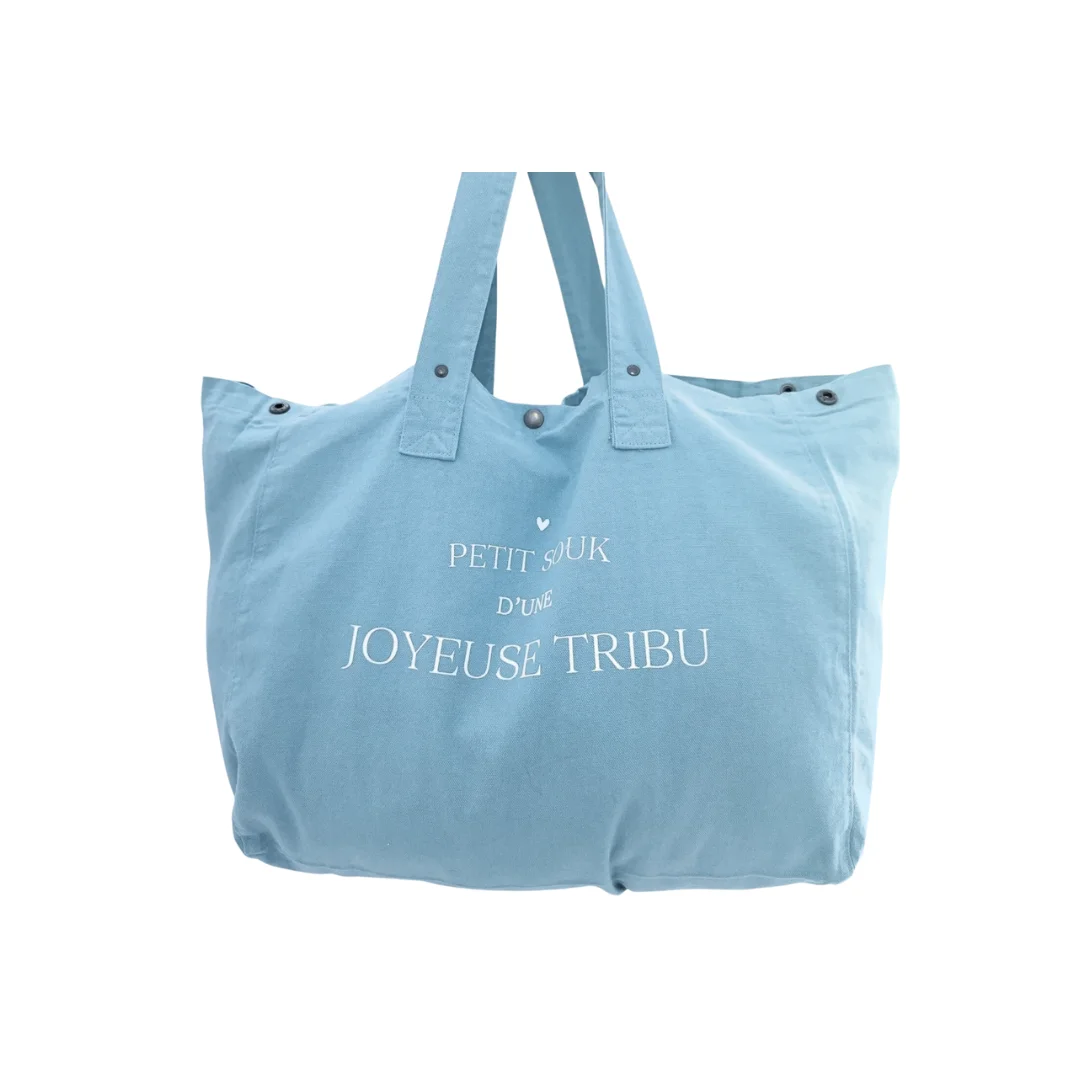 Grand cabas Petit souk d'une joyeuse tribu Bleu pastel - Marcel et Lily