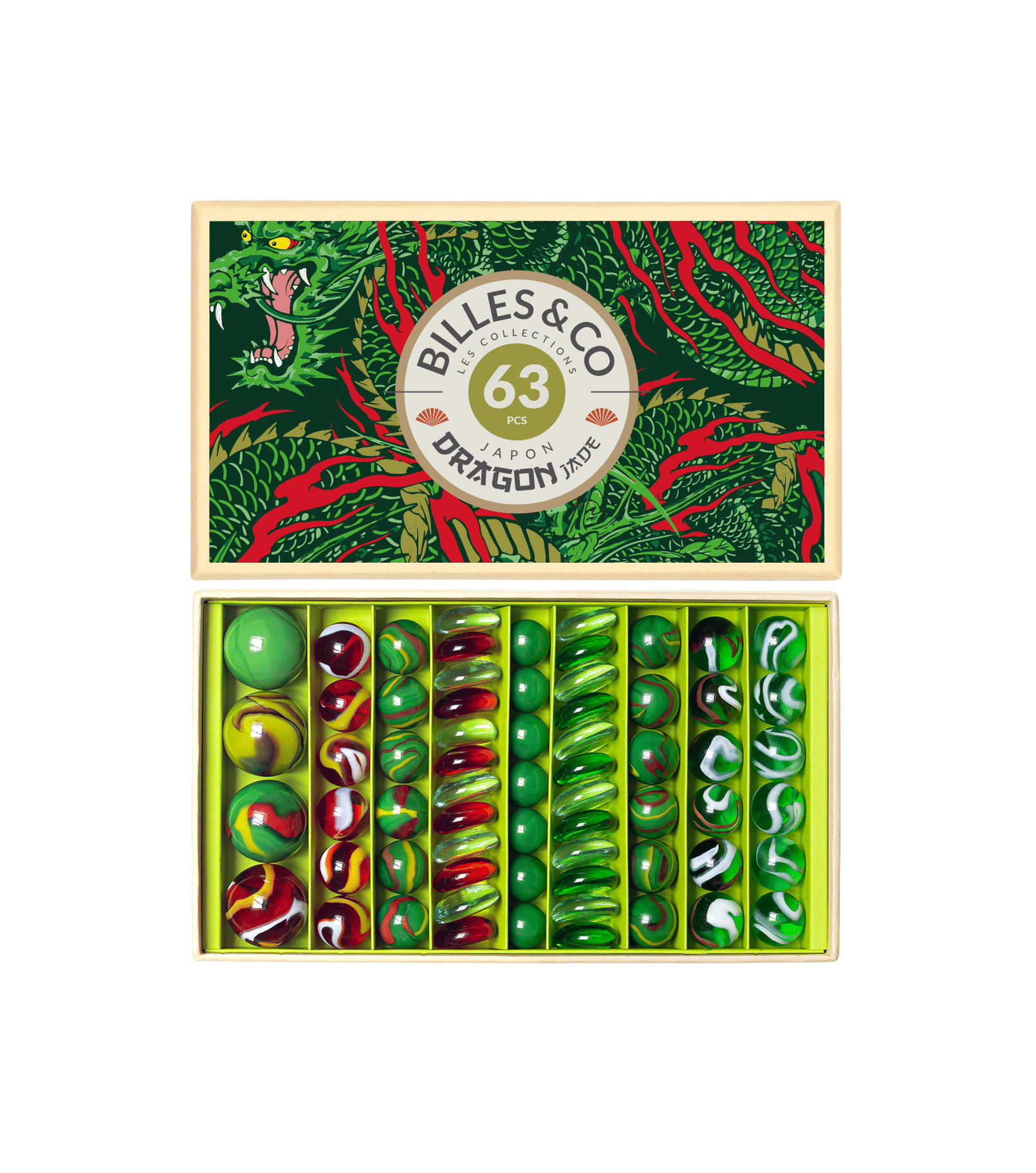 Grand coffret de billes Dragon Jade - Billes and Co