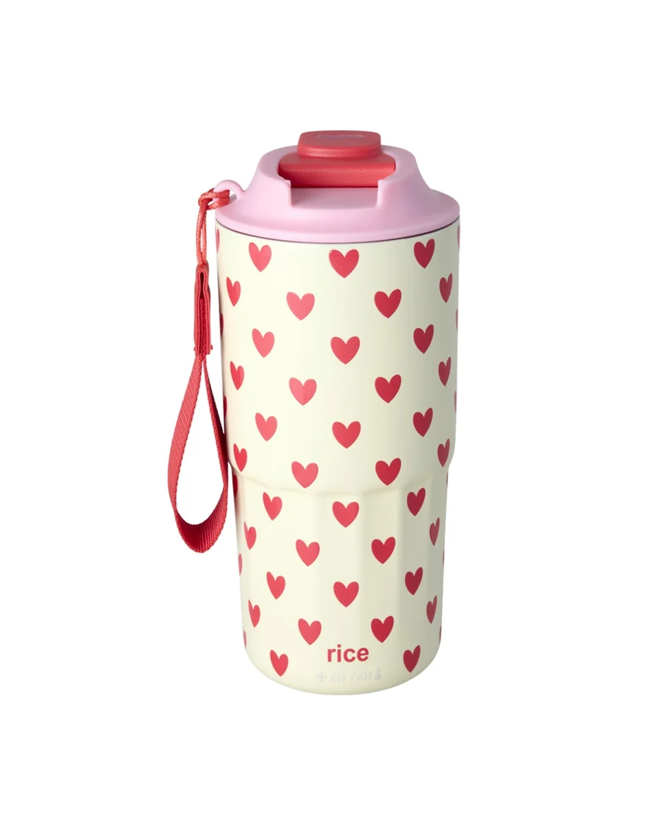 Grand Gobelet Inox Thermos Crème Hearts Print - Rice