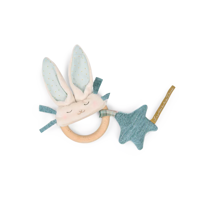 Hochet anneau bois Lapin bleu La petite école de danse - Moulin Roty