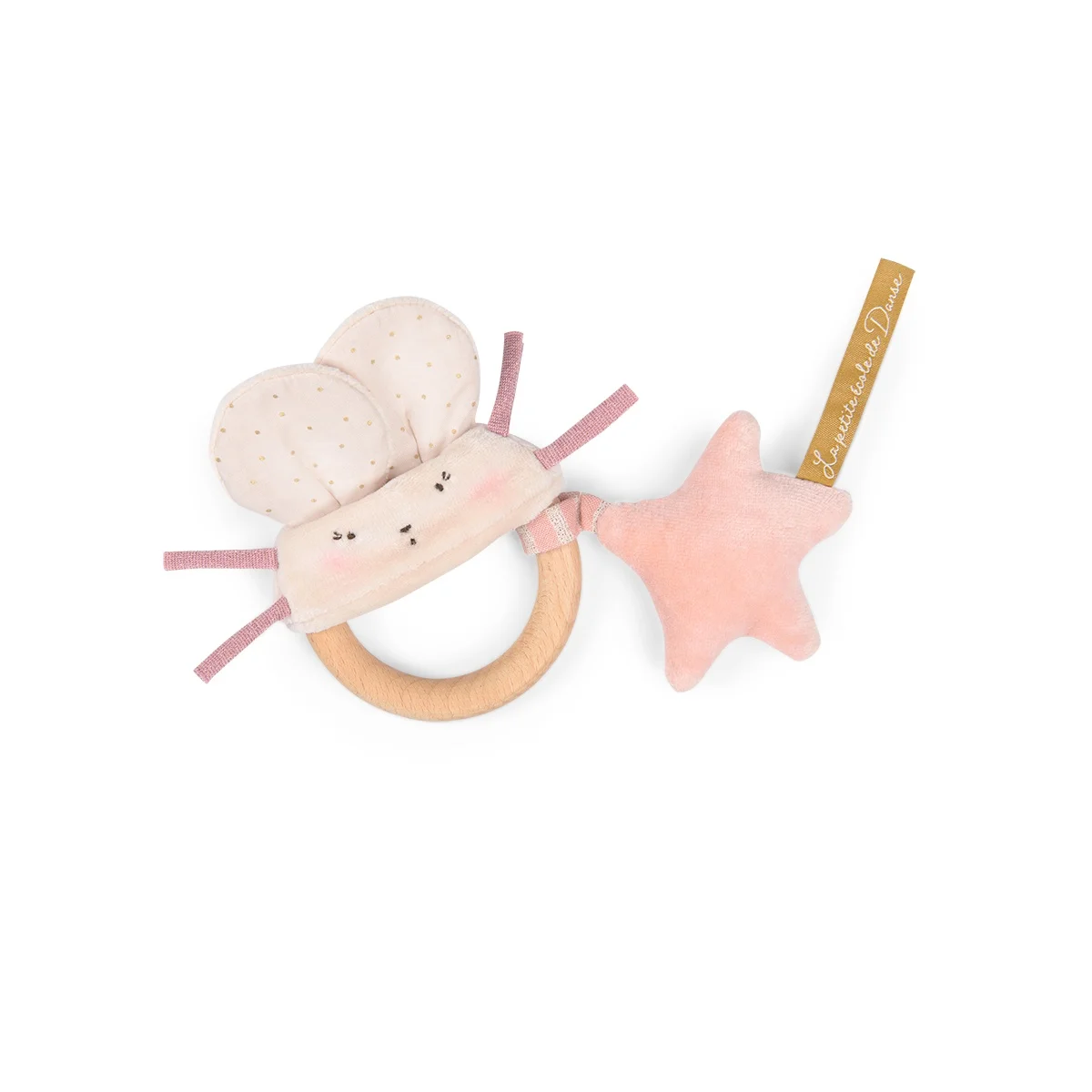 Hochet anneau bois Souris rose La petite école de danse - Moulin Roty