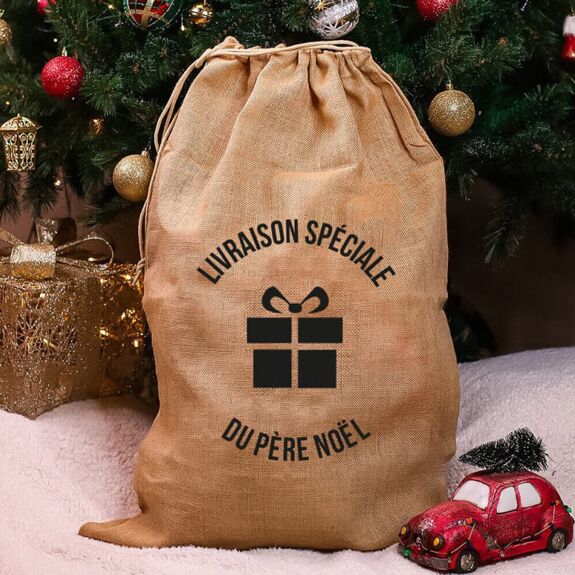 Hotte de Noël jute Livraison Spéciale - Ourson câlin