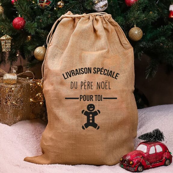 Hotte de Noël jute Pain d'épices - Ourson câlin