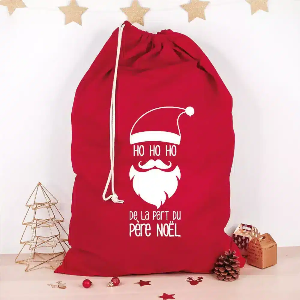 Hotte de Noël rouge Visage Père Noël - Ourson Câlin