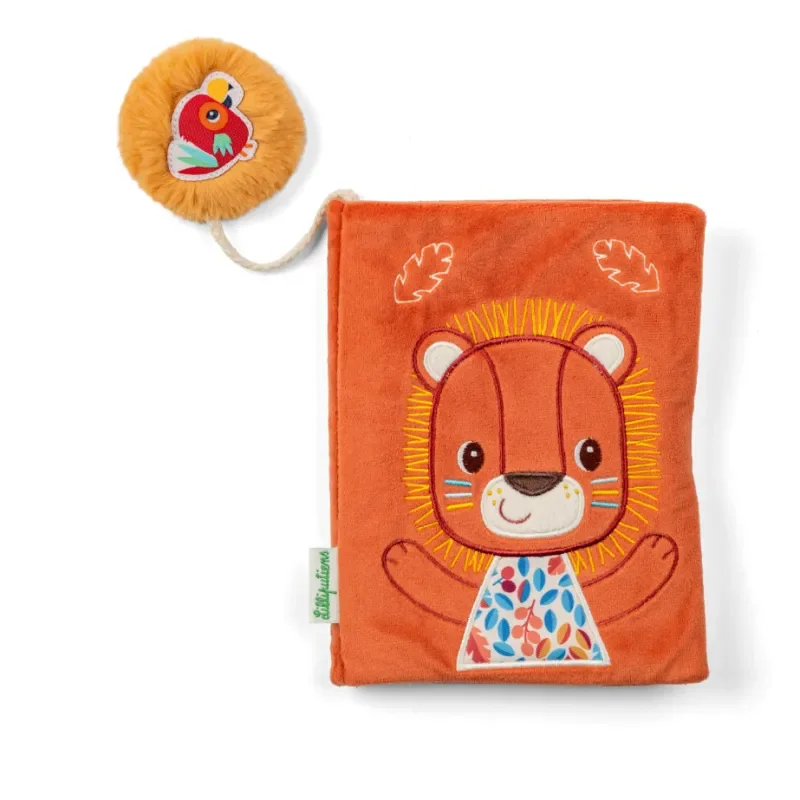 Album photo Jack orange en tissu, lion souriant et balle attachée colorée
