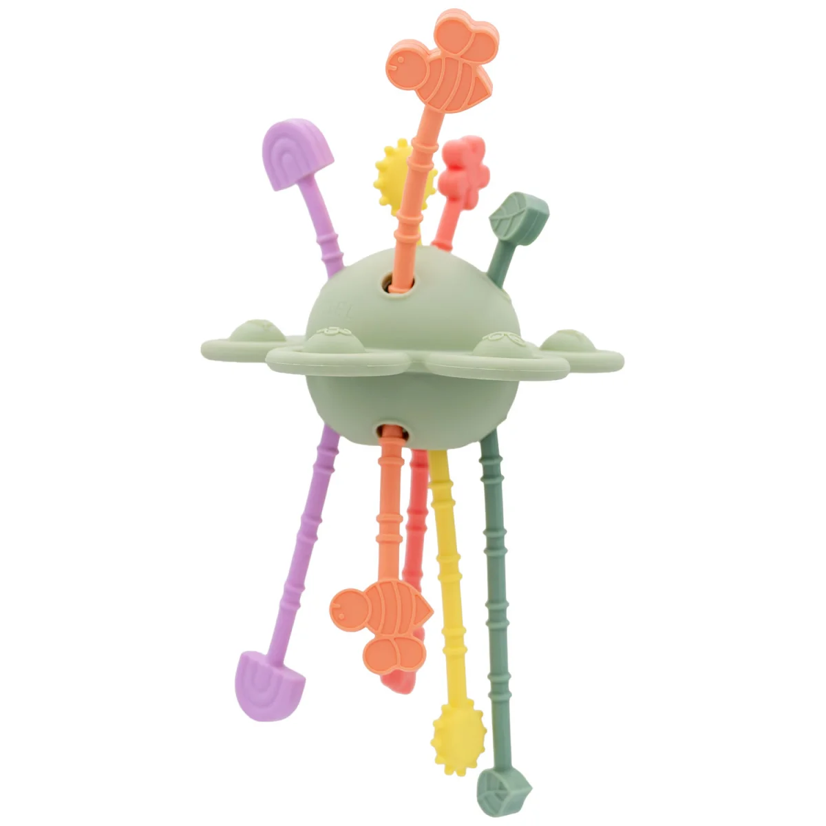 Jardin sensoriel Little L bleu vert avec formes fleurs, soleil et feuille en silicone.