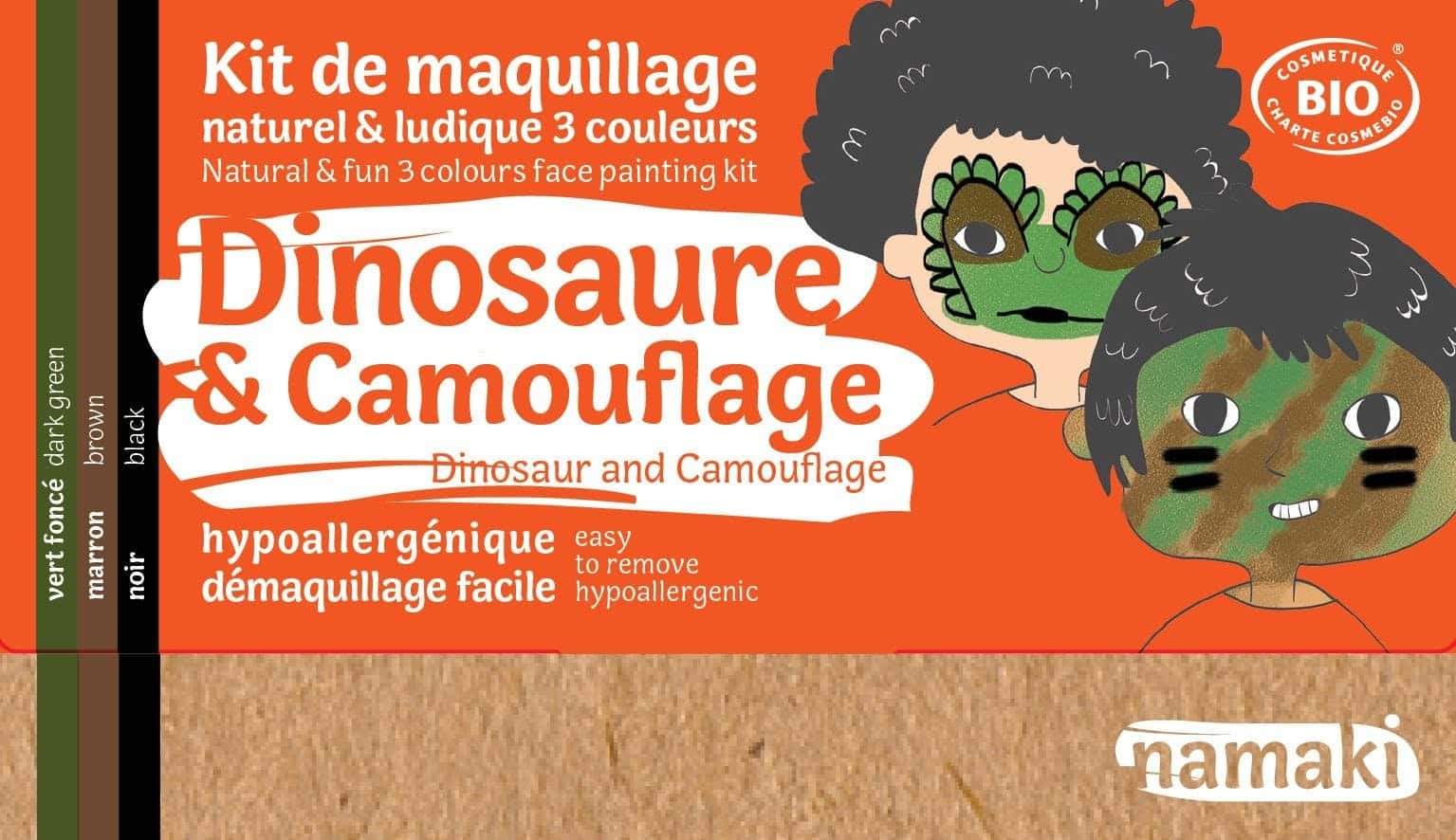 Kit de maquillage 3 couleurs Dinosaure et Camouflage - Namaki