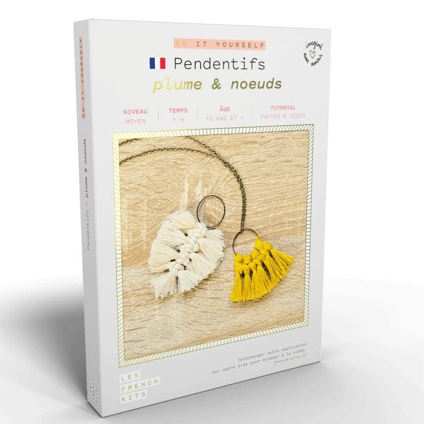 Kit macramé Pendentifs Plume et nœuds - French Kits