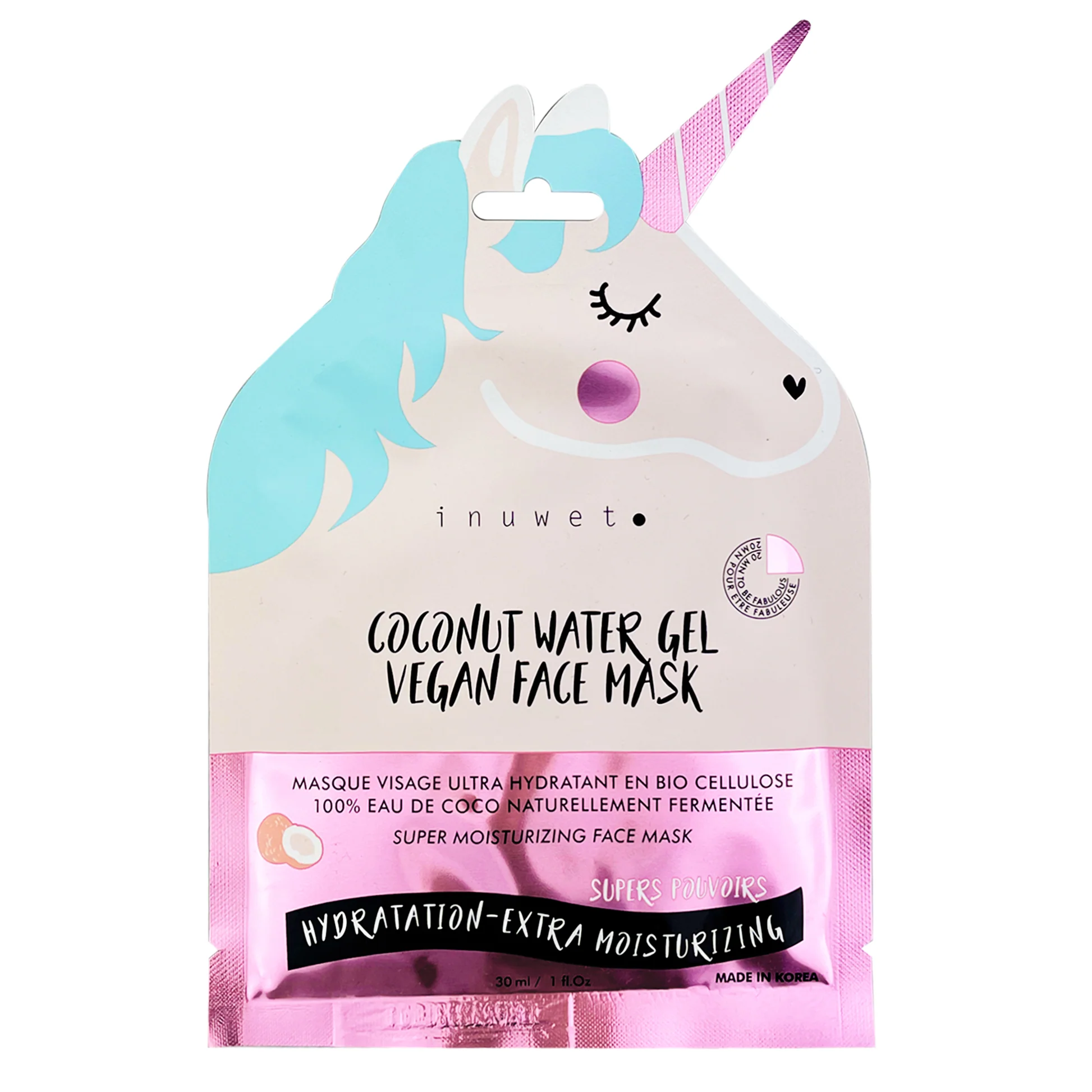 Masque visage Biocellulose Licorne Hydratant - Inuwet