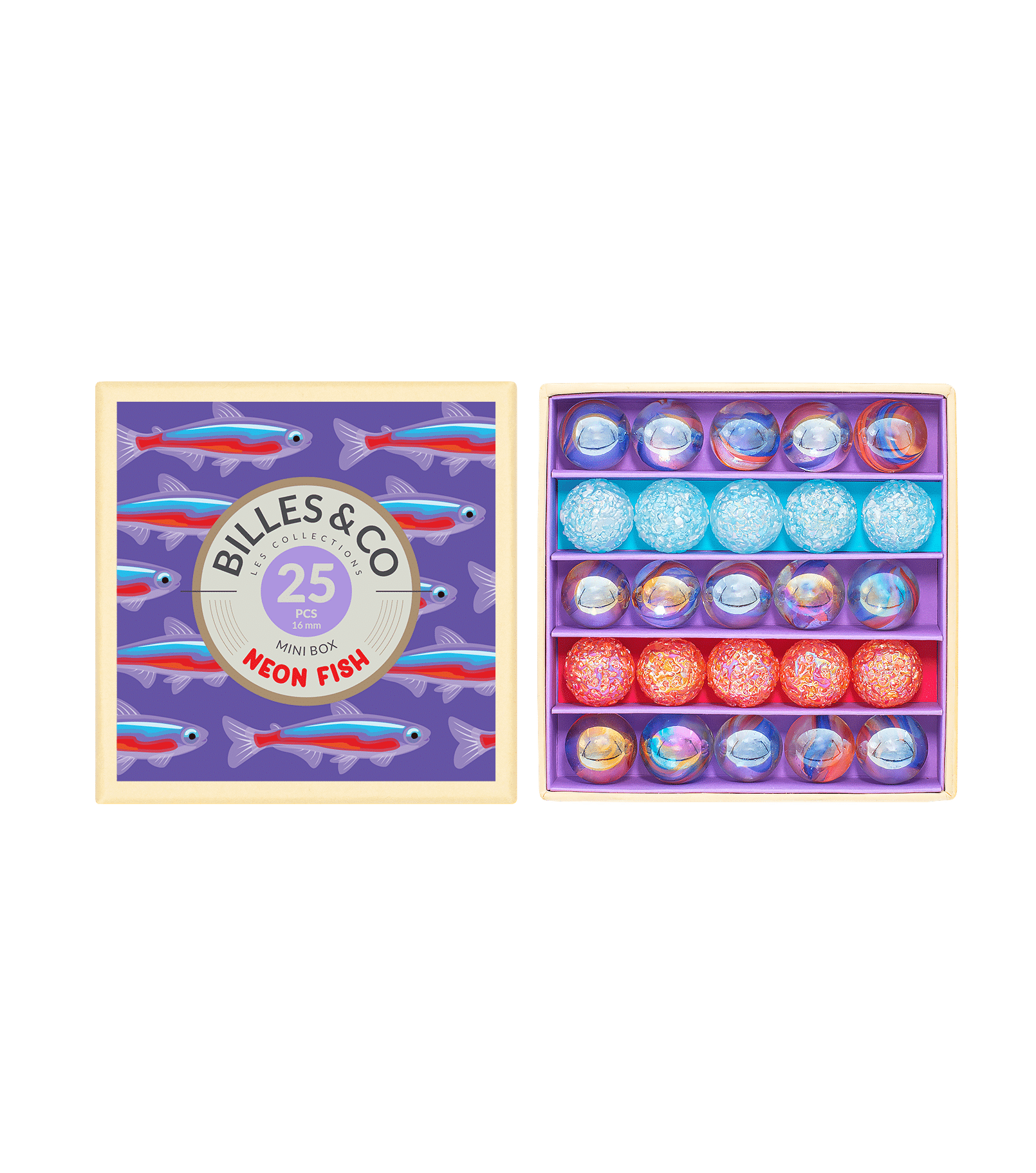 Mini box Neon Fish Coffret 25 billes - Billes &amp; Co