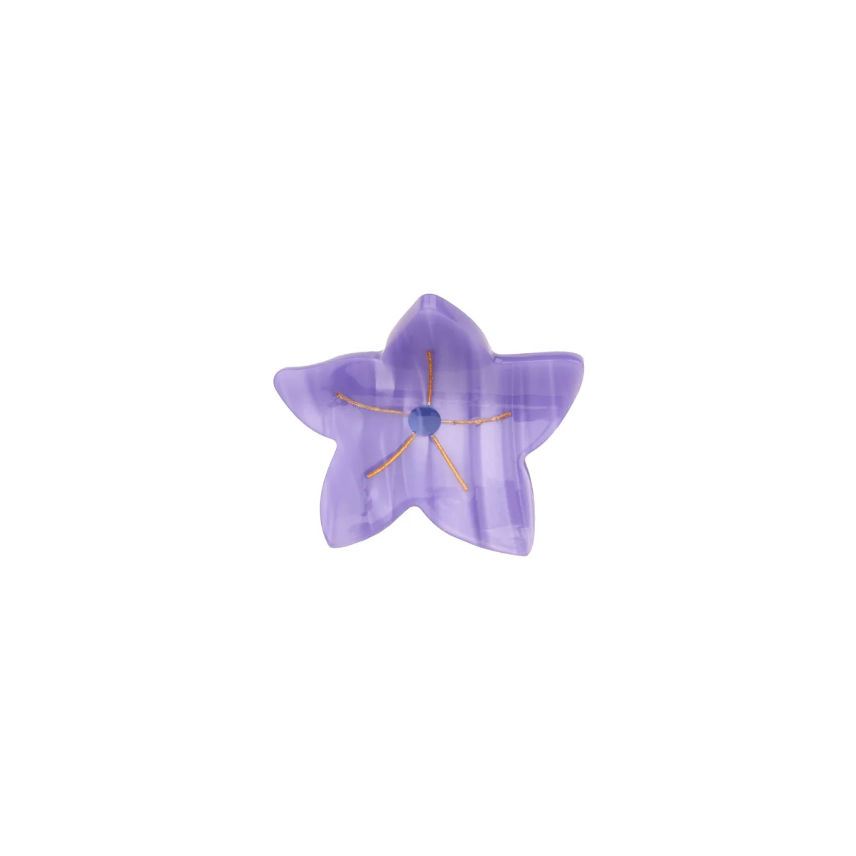 Mini pince à cheveux forme fleur violette translucide avec nervures dorées Campanule