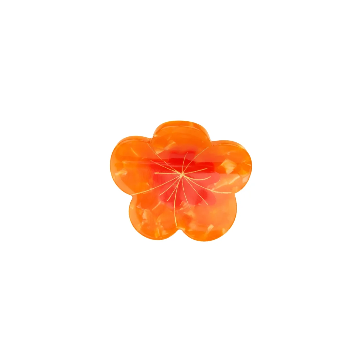 Mini pince à cheveux forme fleur orange translucide motifs veinés Capucine Coucou Suzette