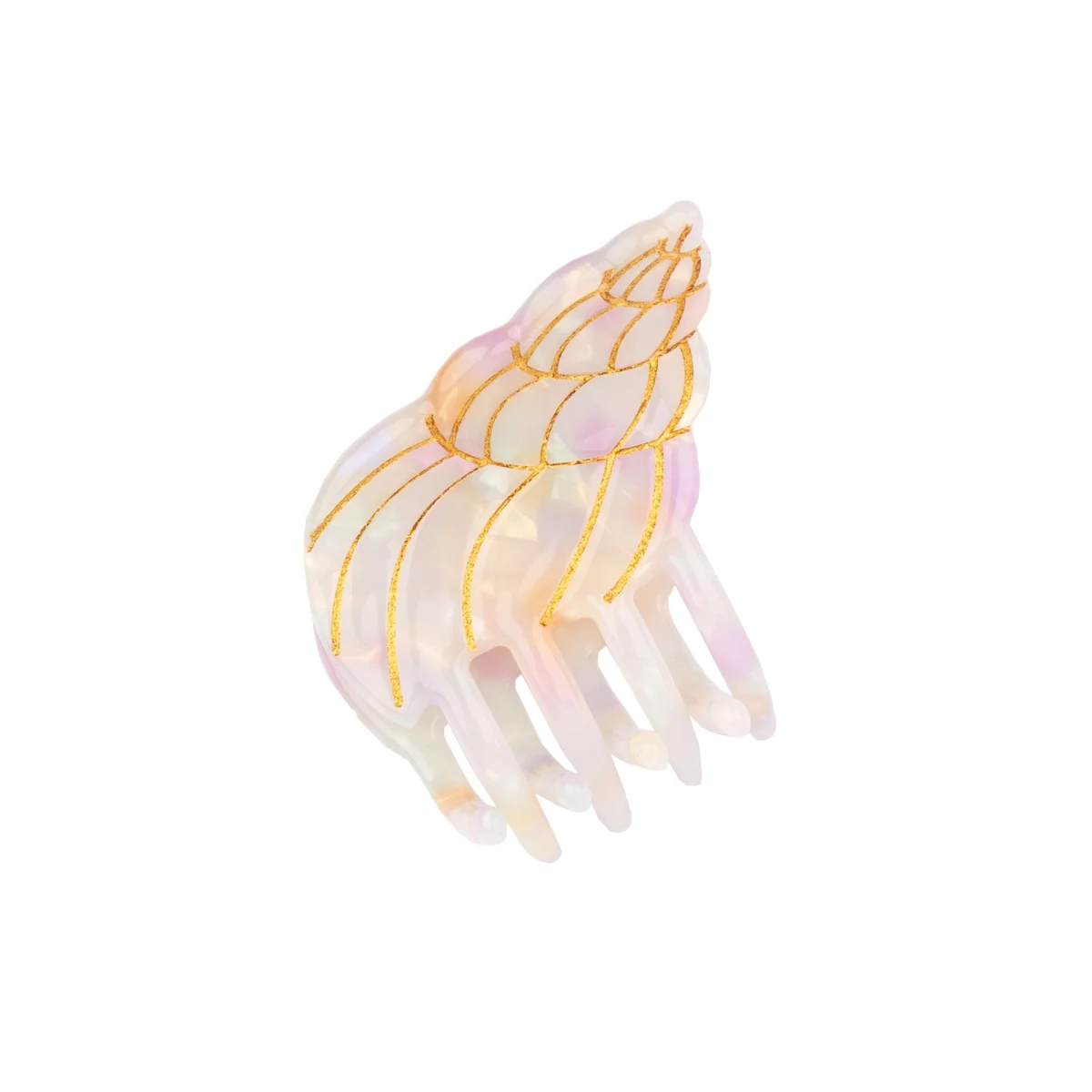 Mini pince à cheveux Coquillage nacrée avec lignes dorées, matière acrylique marbrée.