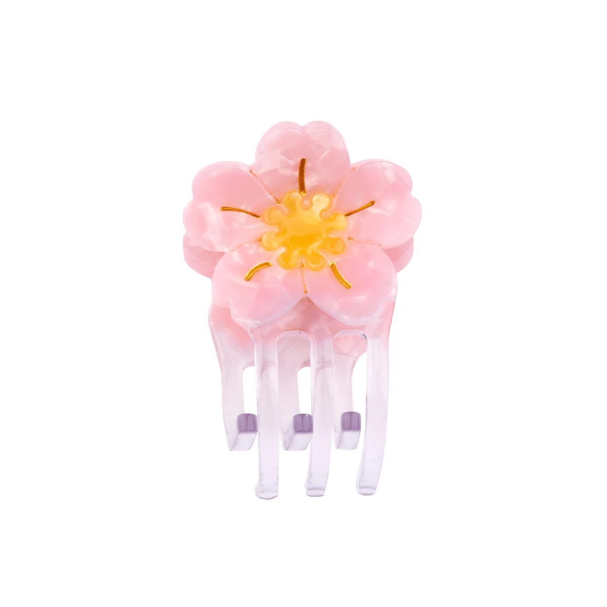 Mini pince à cheveux transparente avec fleur Sakura rose et centre jaune Coucou Suzette