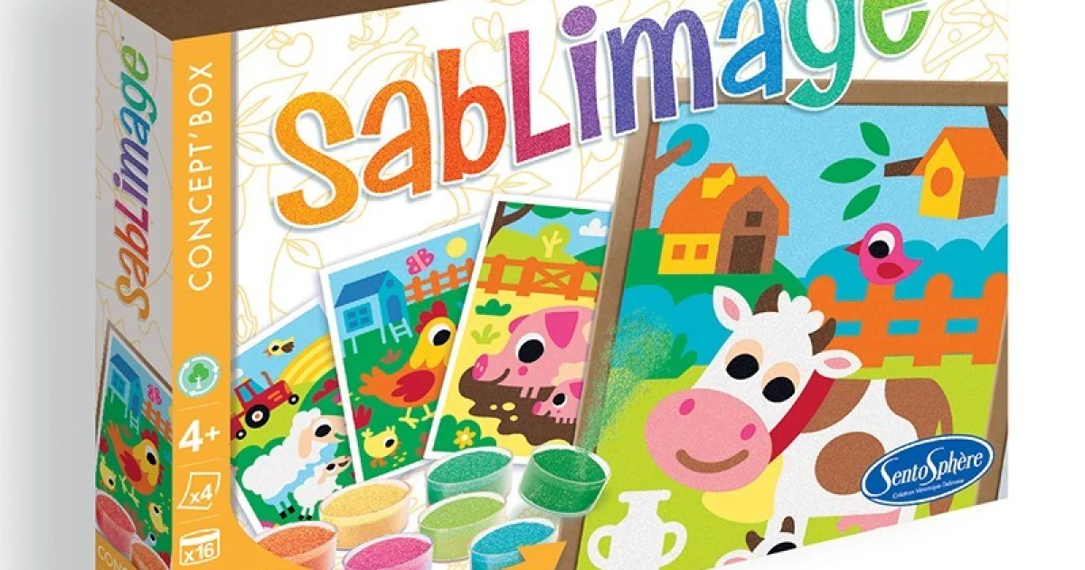 SentoSphère Sablimage Animaux De La Ferme – 4 Tableaux Et 15 Sables – Dès 4 Ans – Fabriqué En France