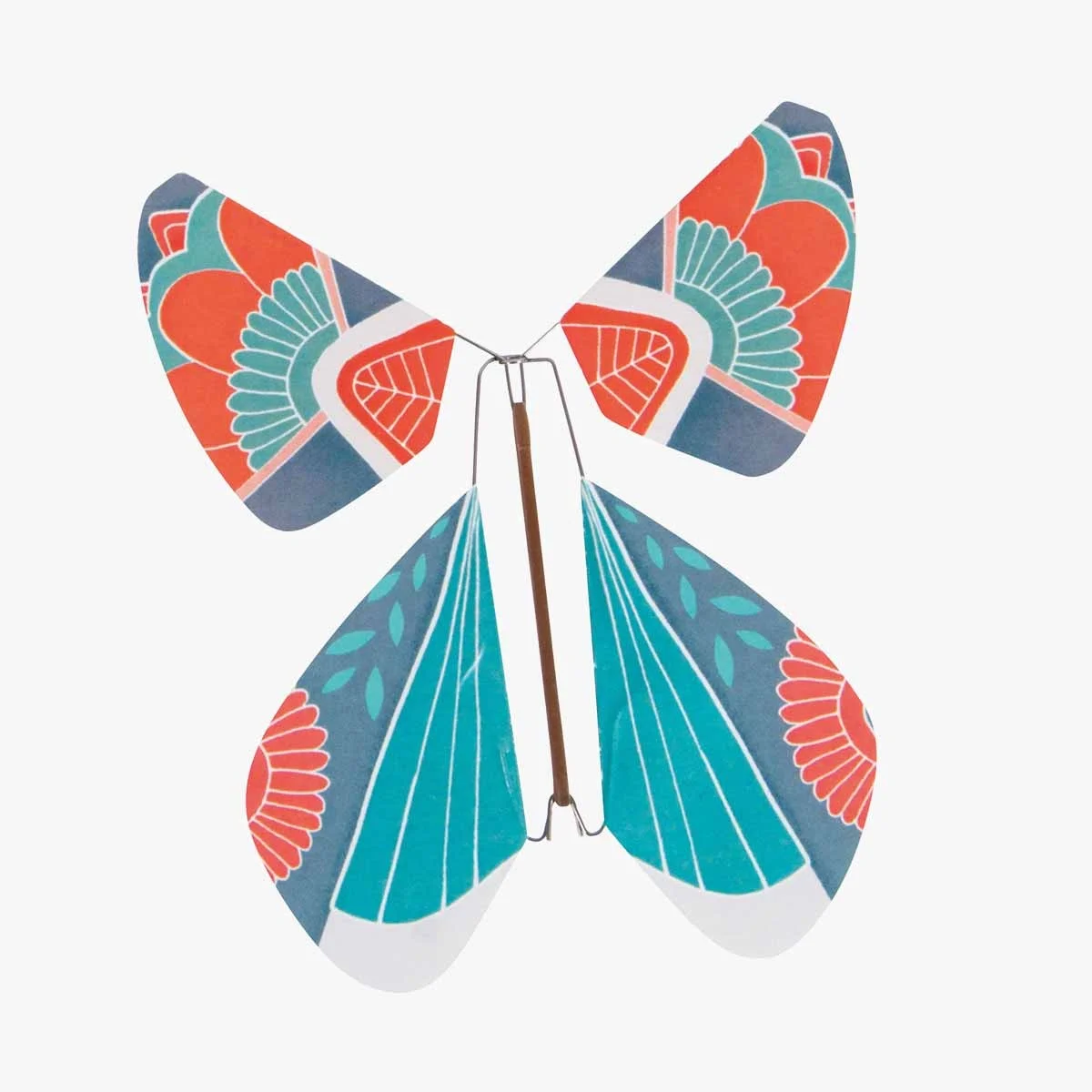 Papillon magique Papyrus en papier coloré bleu, rouge et gris, motif floral