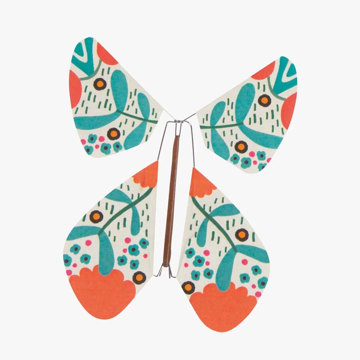 Papillon magique Tulipe avec ailes en tissu à motifs floraux colorés orange et bleu