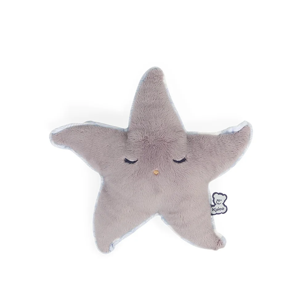 Peluche étoile de mer grise Kaloo avec yeux fermés et nez jaune, bouillotte