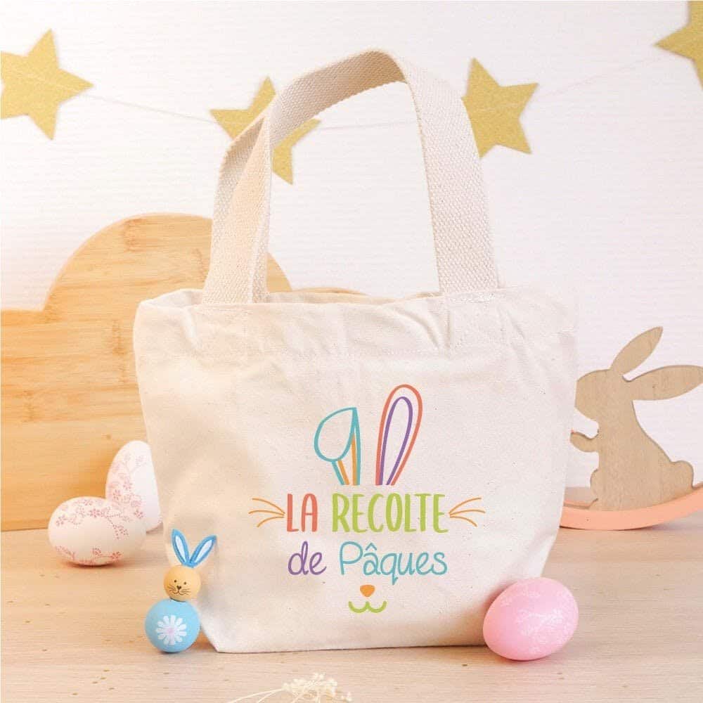 Petit cabas en coton bio Pâques La récolte de Pâques - Ourson câlin