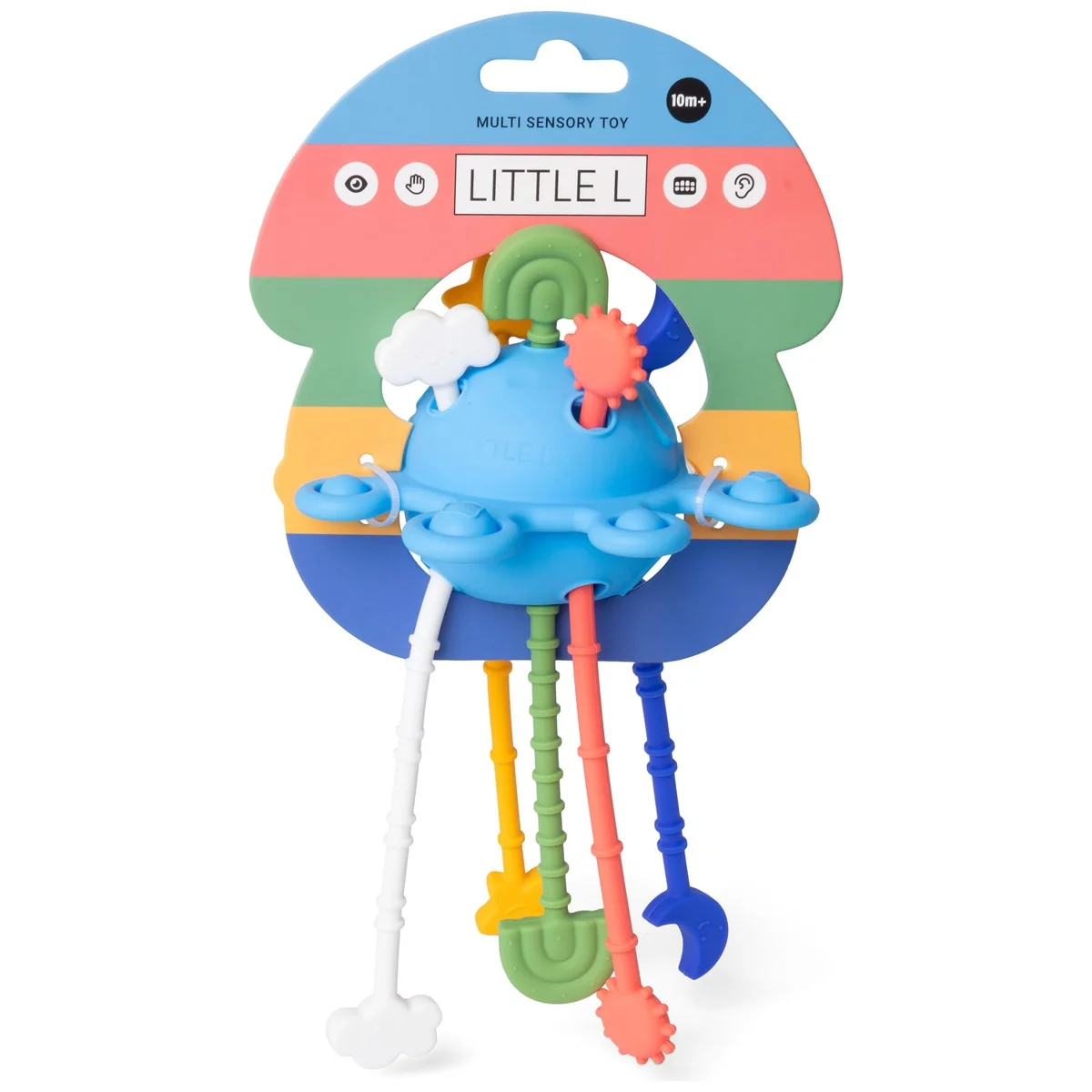 Planète sensorielle bleue avec éléments tactiles colorés suspendus, jouet Little L.