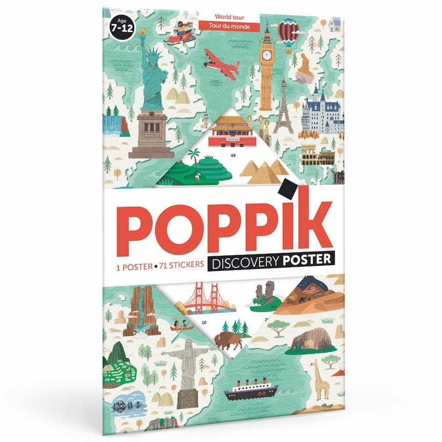 Poster pédagogique en stickers Tour du monde - Poppik