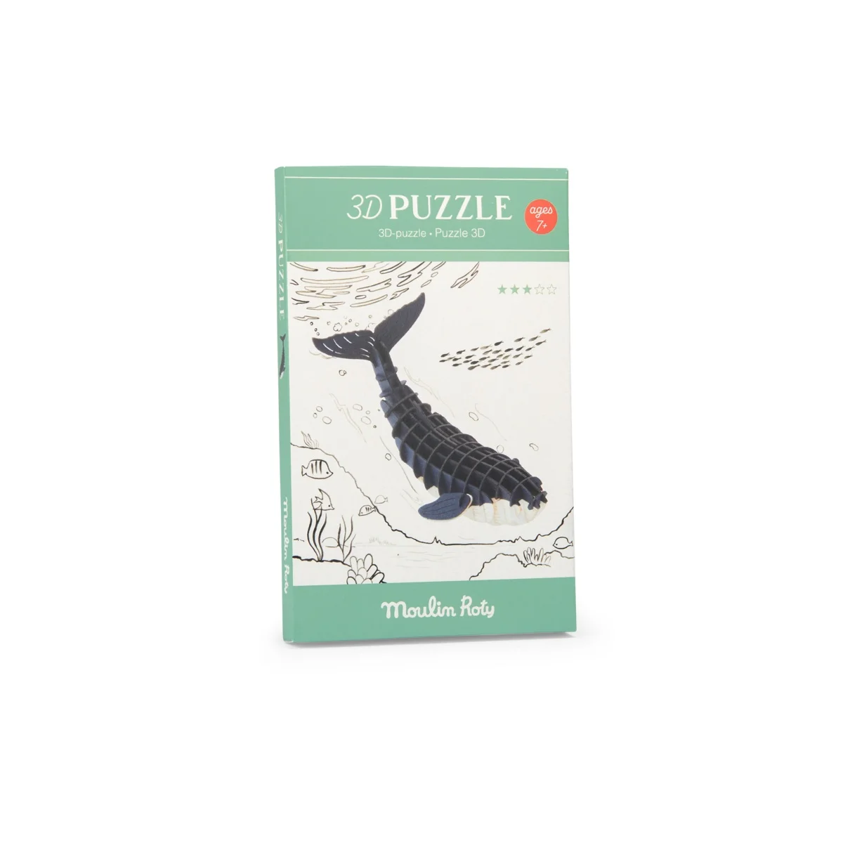 Boîte du puzzle 3D Baleine Tout autour du monde, illustration baleine marine noire.