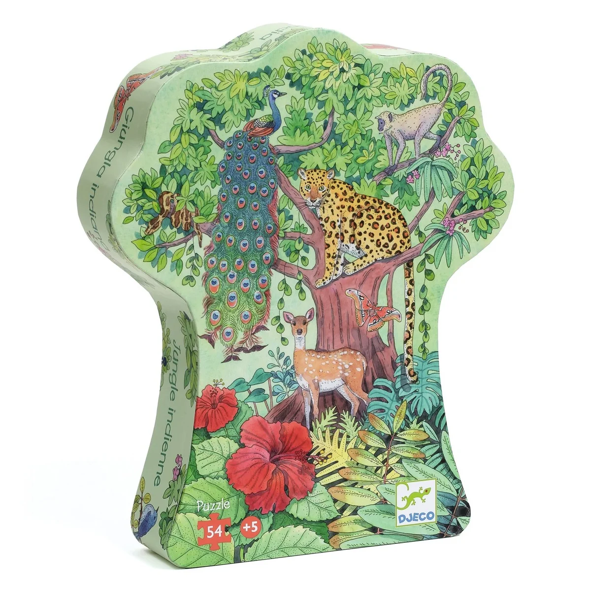 Boîte puzzle Djeco forme arbre animaux jungle indienne colorée 54 pièces