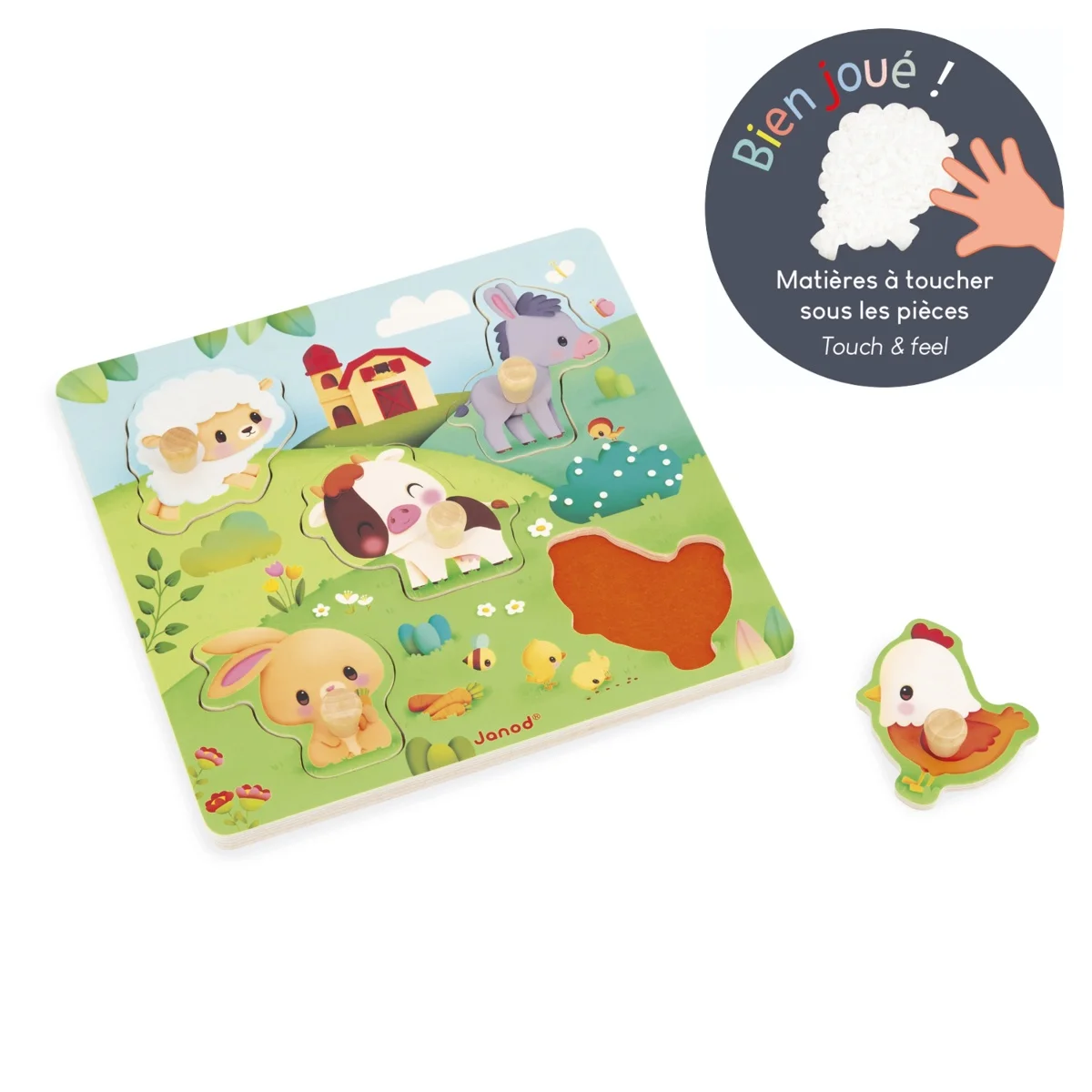 Puzzle tactile Ferme 5 pièces - Janod
